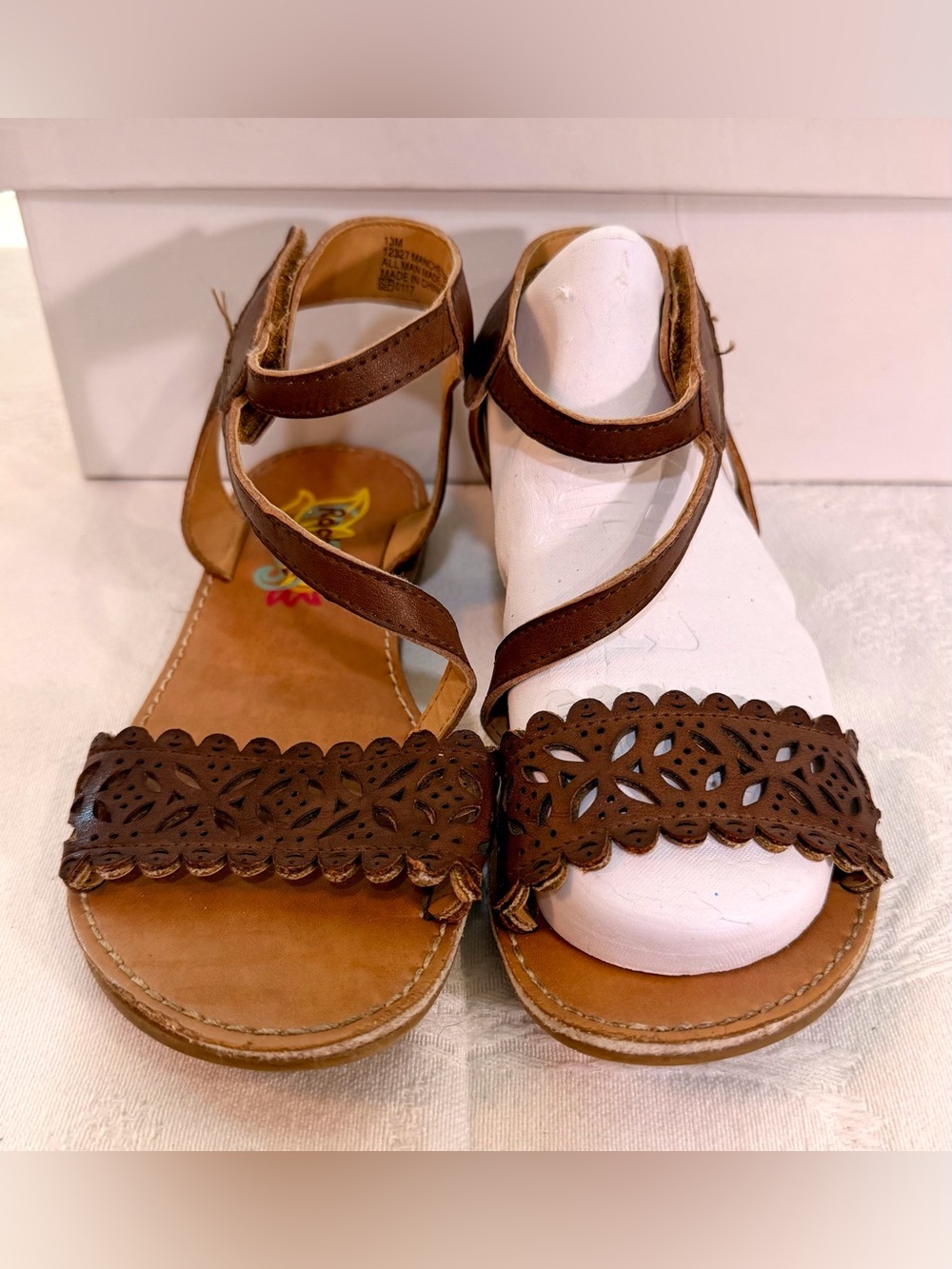 Rachel Shoes Brown Laser-Cut Strappy Sandals K0018